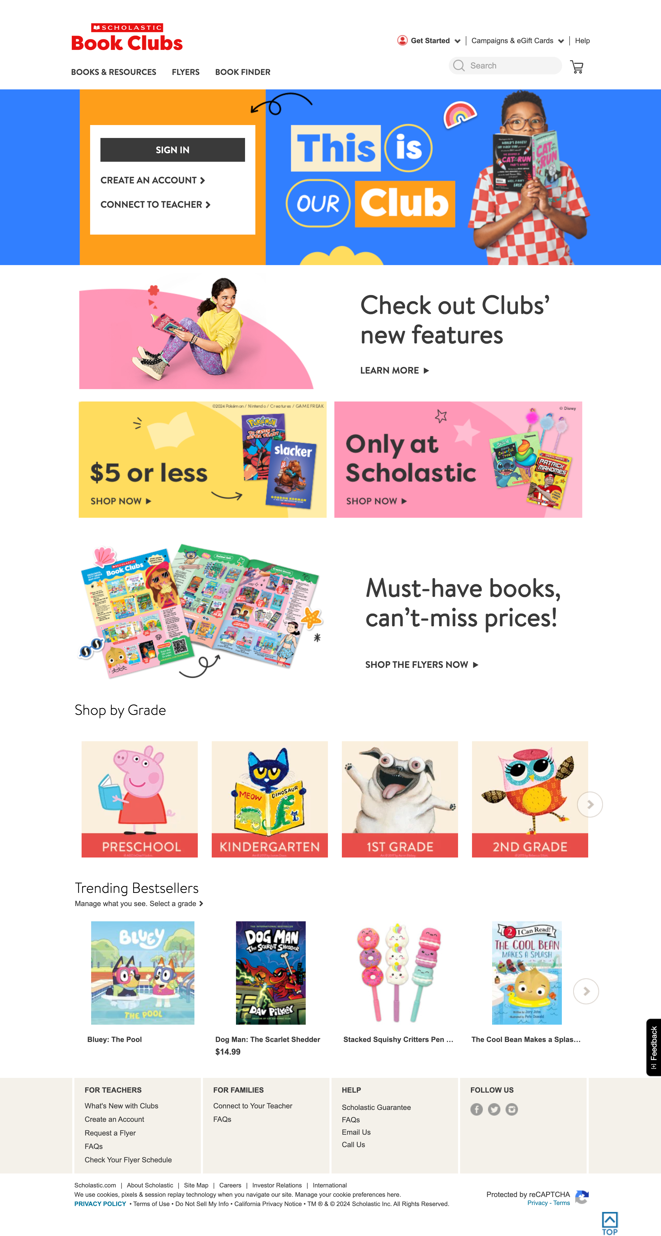 Scholastic Book Clubs home page