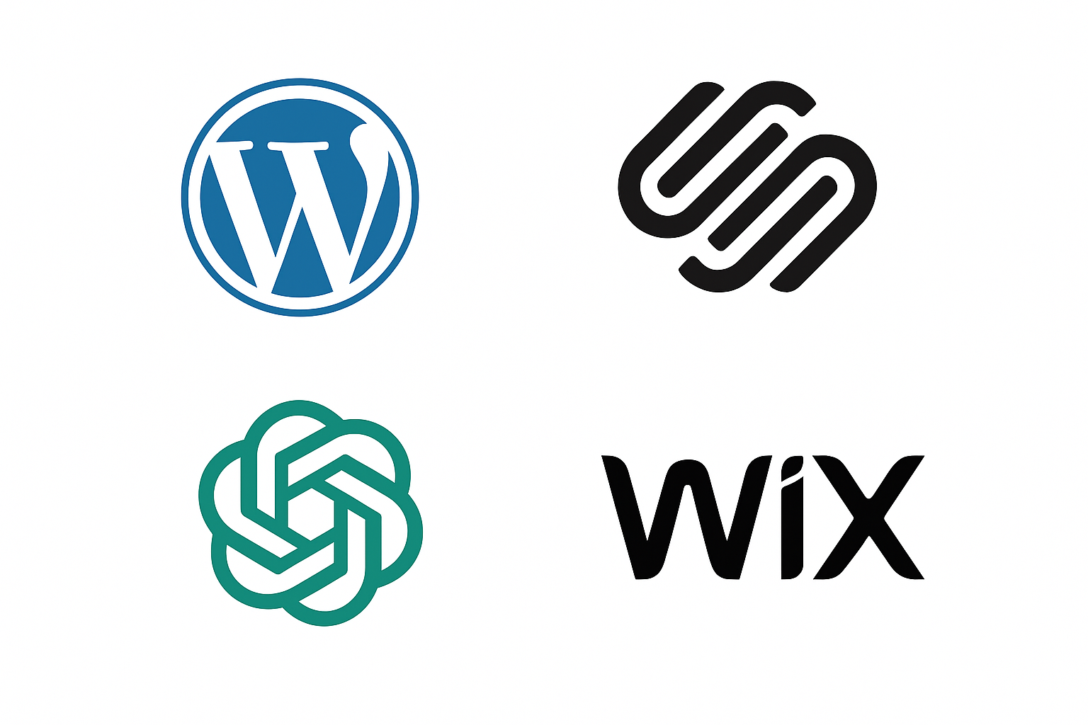 logos of WordPress, SquareSpace, WIX and ChatGPT